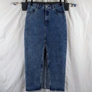 Grey Lab Women's Denim Blue Skirt Slit Front Knee Length Size M